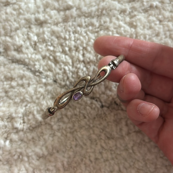 Silver Bangle Bracelet Swirls with Purple Gemstone - Picture 2 of 4